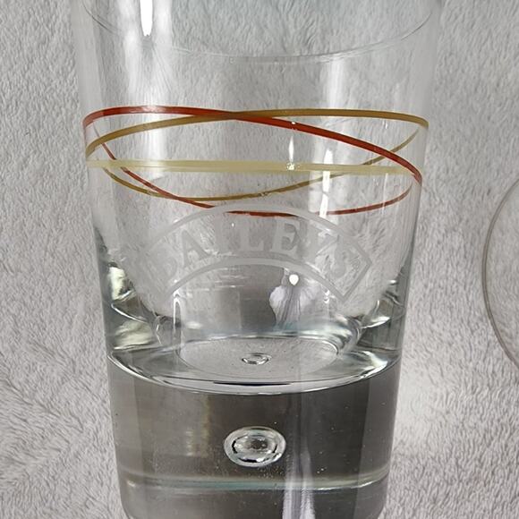 2 Baileys Irish Cream Rocks Glasses Suspended Bubble Thick Bottom Striped - Picture 11 of 11